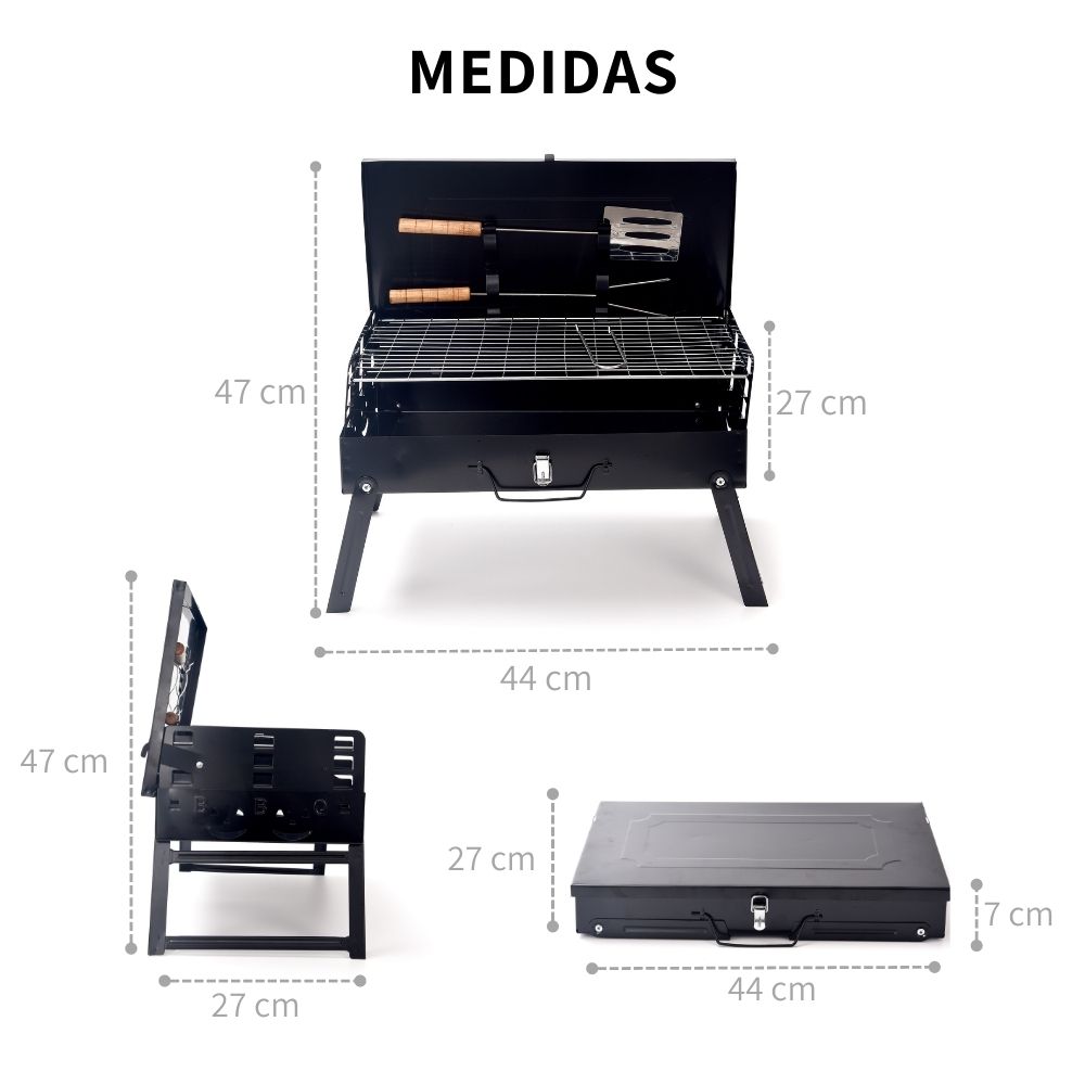 Asador Plegable Parrilla De Carbon Portatil Espatula Tenedor