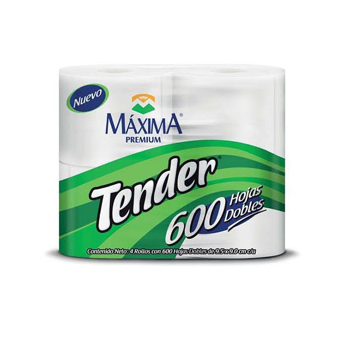 Papel Higiënico Tender 30 Rollos 600 Hojas Dobles C/u