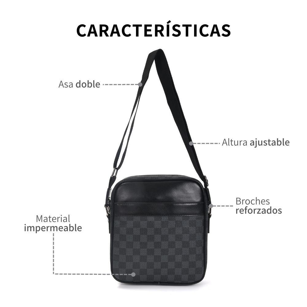 Bolso Bandolera Negra Impermeable Resistente Cuero Sintético