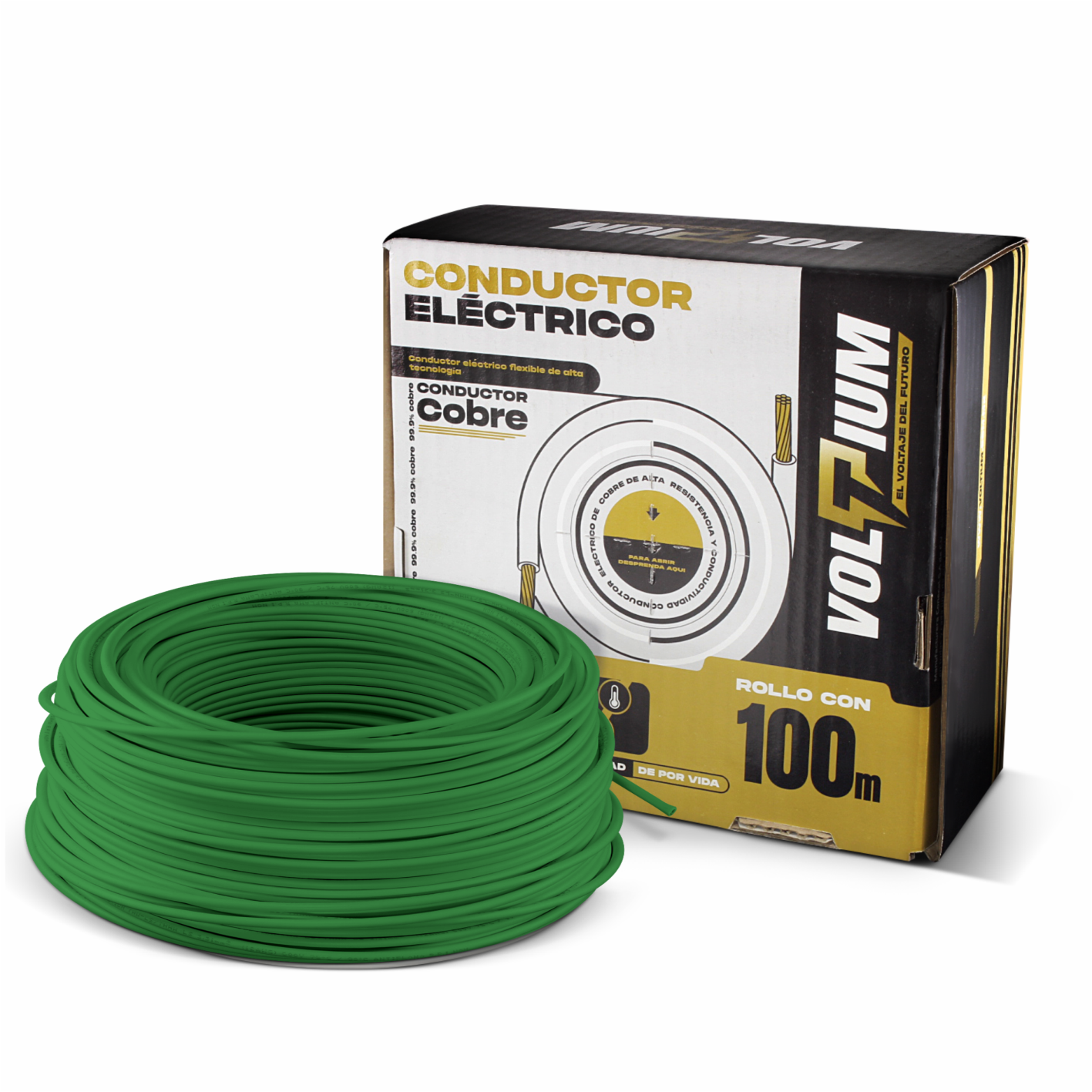 Cable Calibre 10 De Cobre Verde Thw-ls / Thhw-ls 100 M Voltium