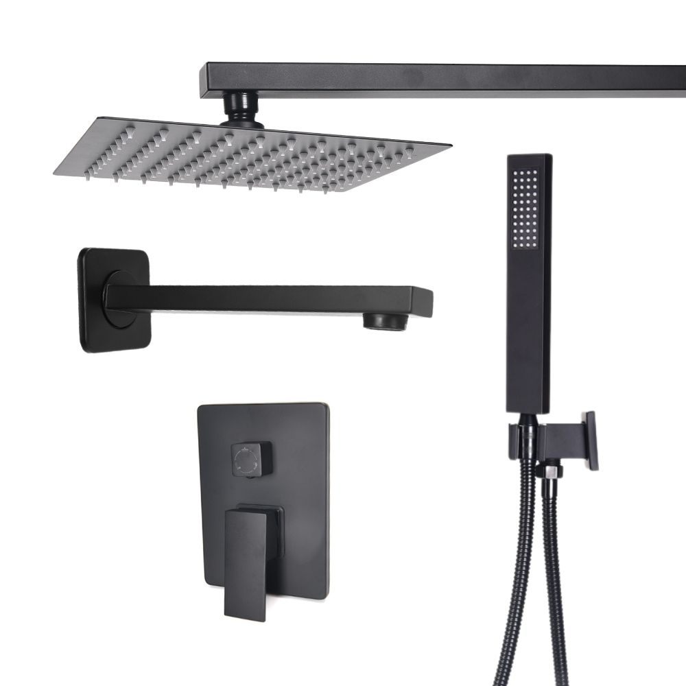 Kit Regadera Lluvia Cuadrada Negra Lujo Monomando Y Telefono