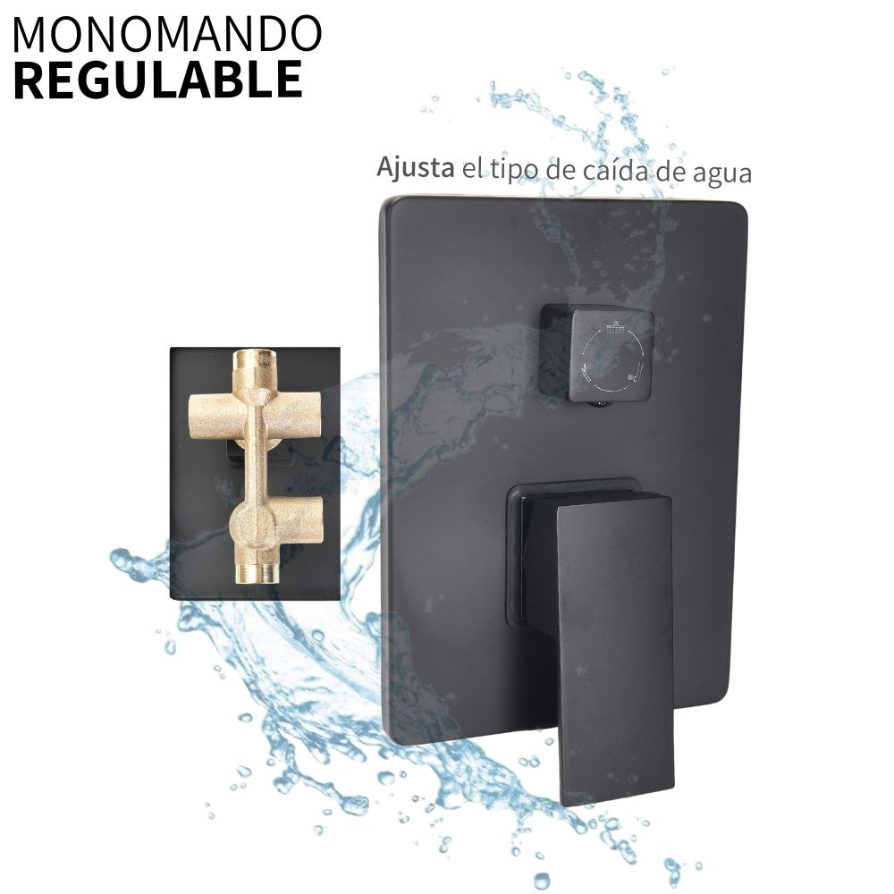 Kit Regadera Lluvia Cuadrada Negra Lujo Monomando Y Telefono