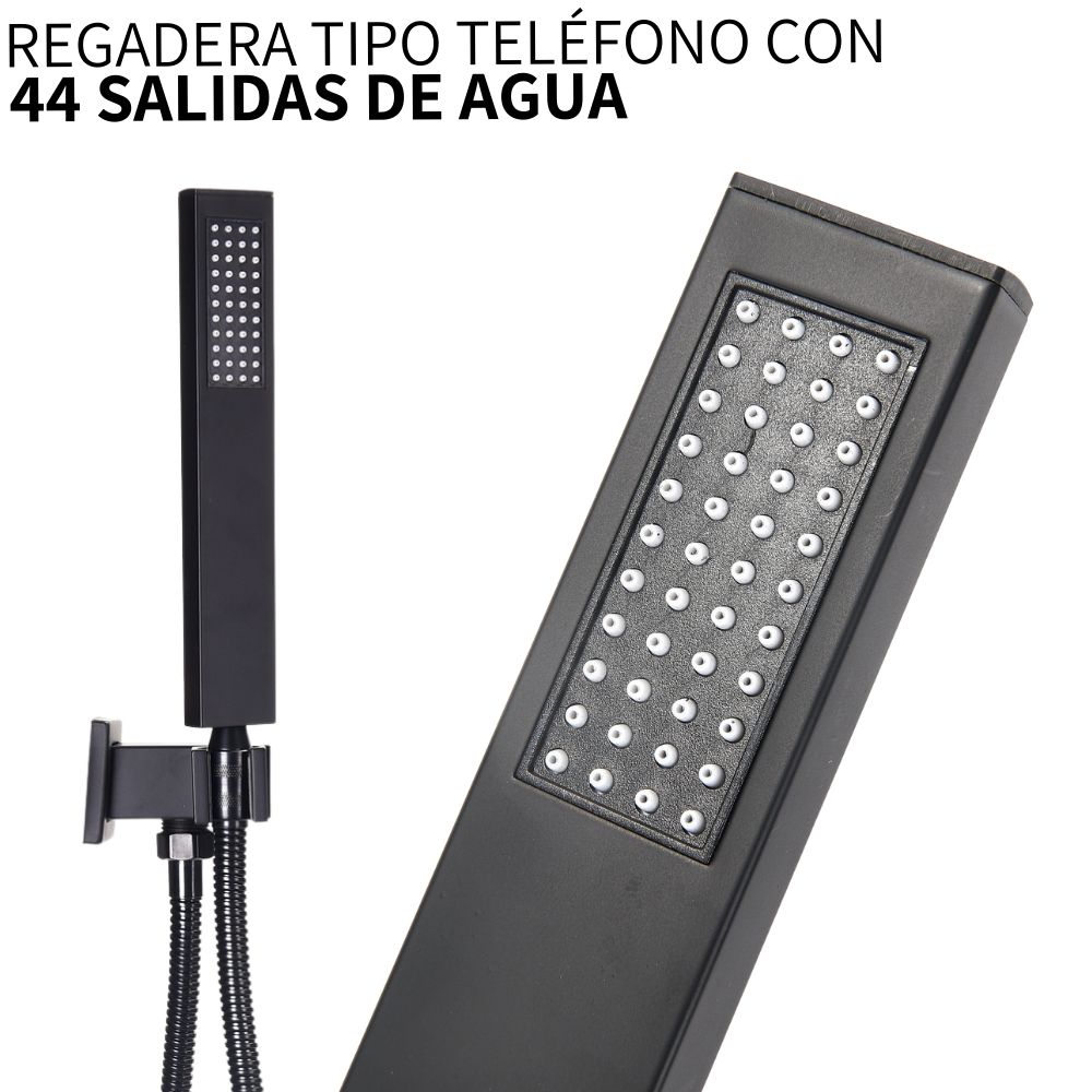 Kit Regadera Lluvia Cuadrada Negra Lujo Monomando Y Telefono