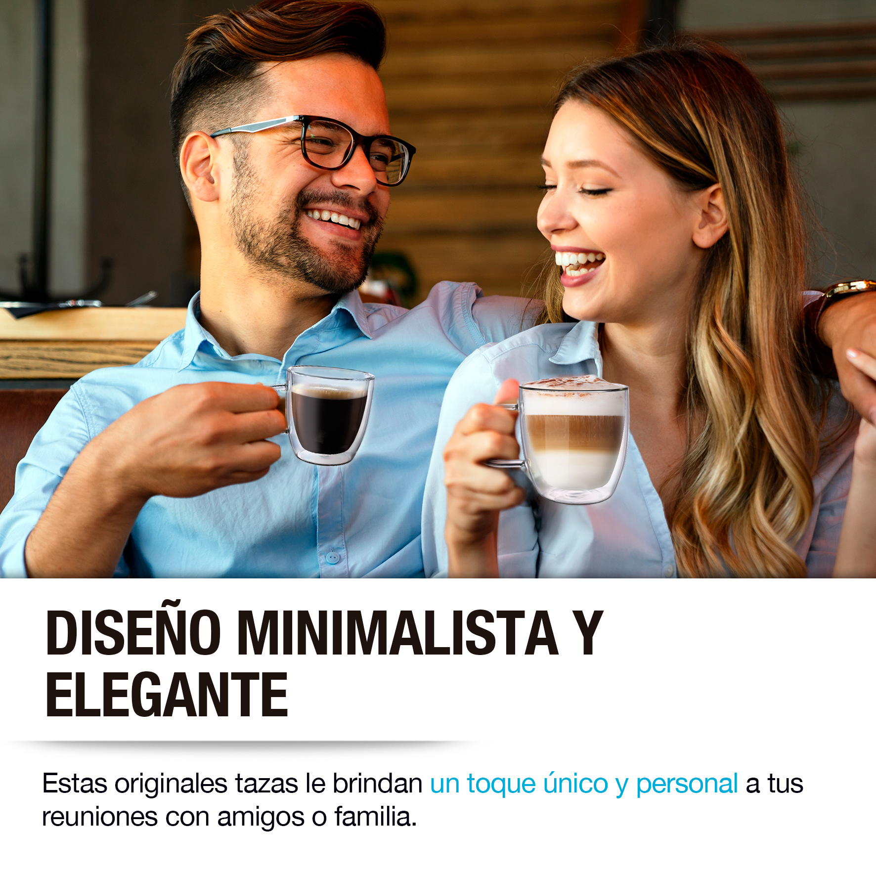 Tazas para Café Doble Pared 330ml y 140ml 4 Pz Resistentes CASA LITUS