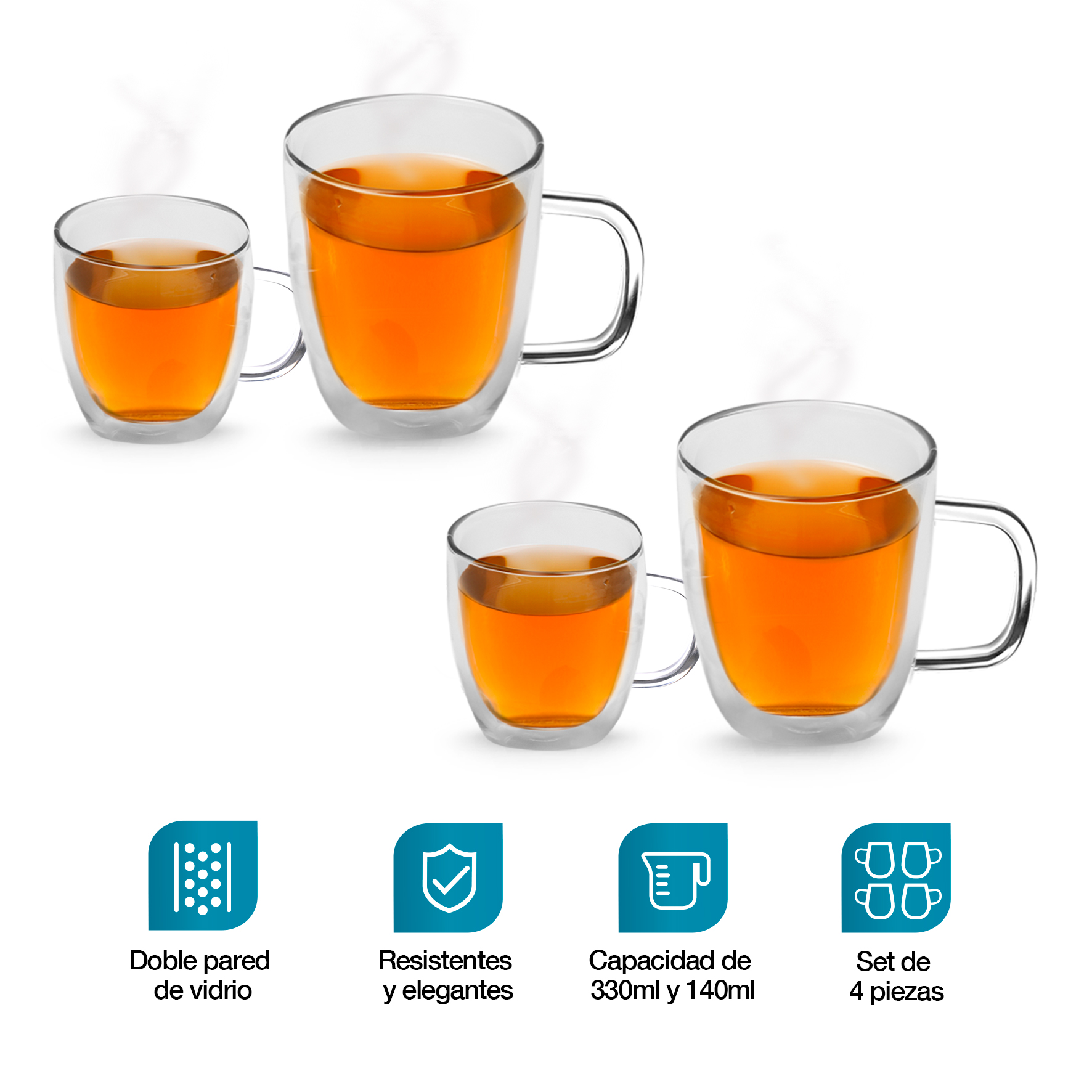 Tazas para Café Doble Pared 330ml y 140ml 4 Pz Resistentes CASA LITUS