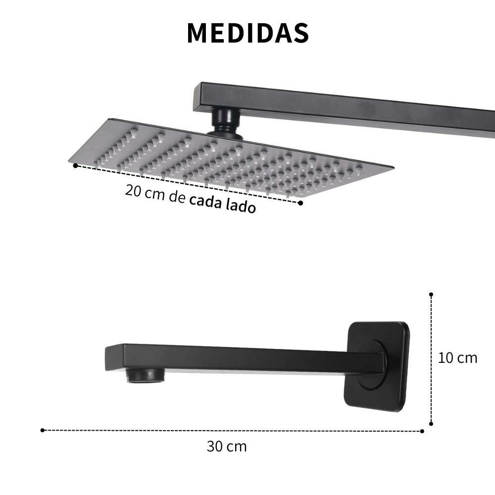 Kit Regadera Lluvia Cuadrada Negra Lujo Monomando Y Telefono