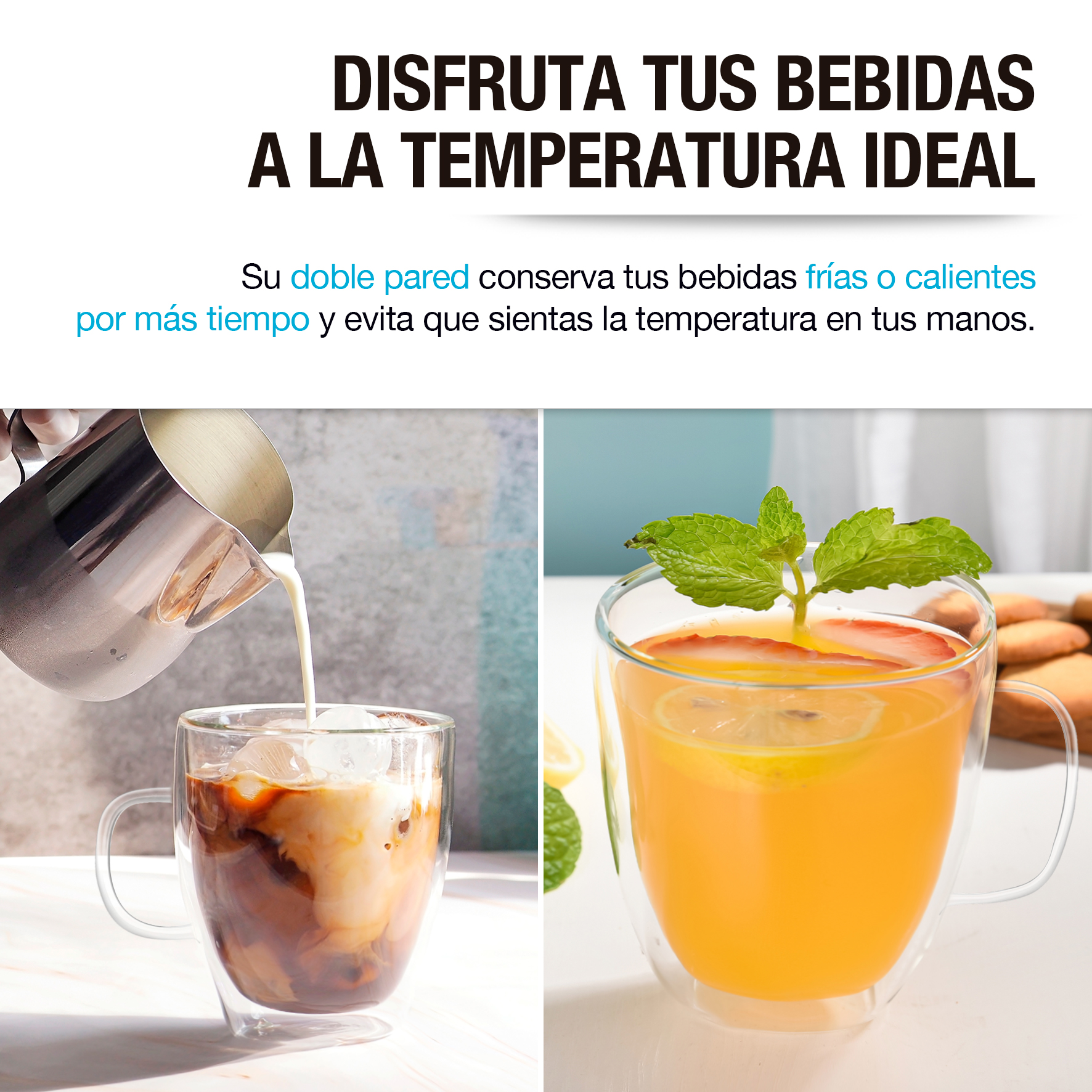 Tazas para Café Doble Pared 330ml y 140ml 4 Pz Resistentes CASA LITUS