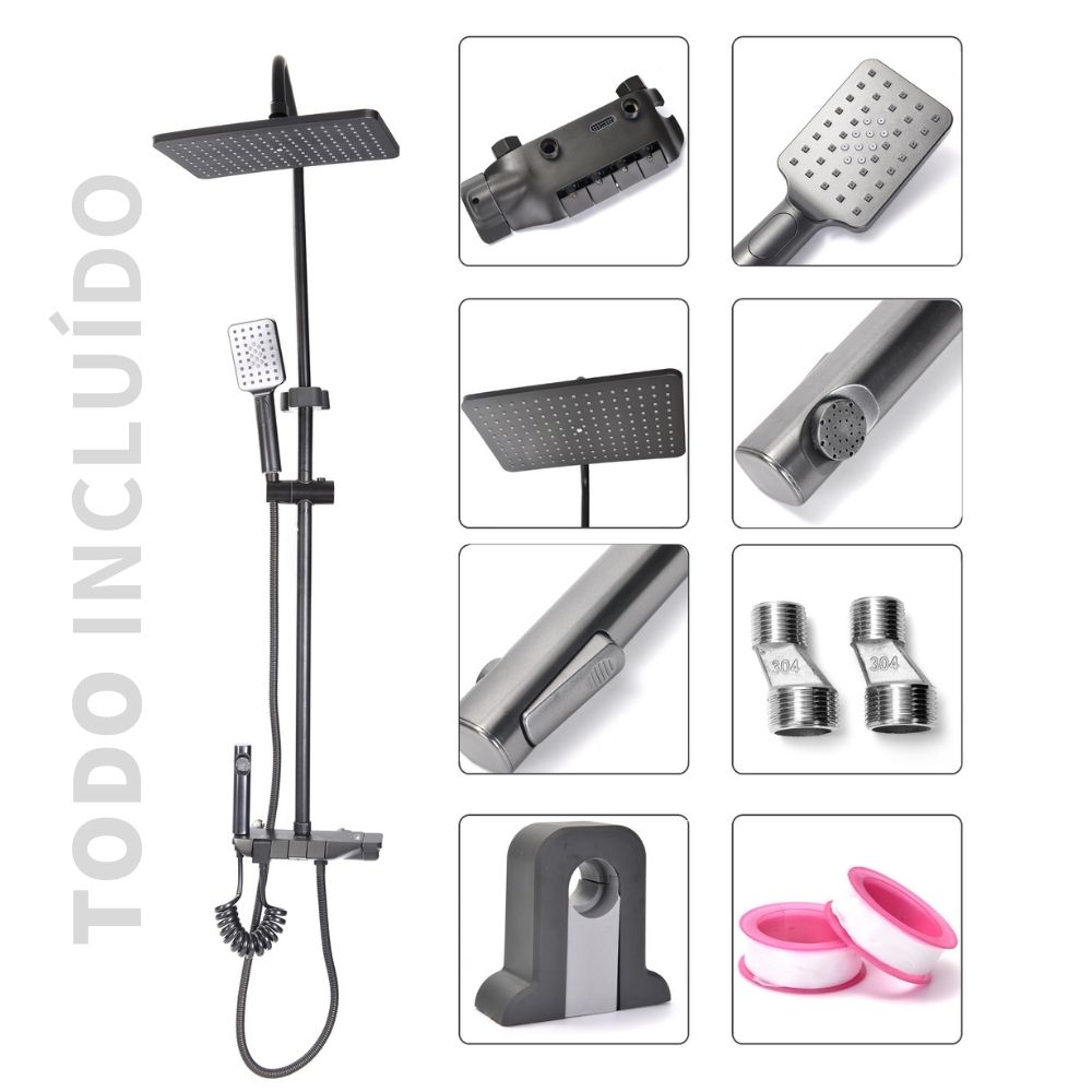 Kit Regadera Tipo Lluvia Cascada 4 En 1 Monomando Y Teléfono