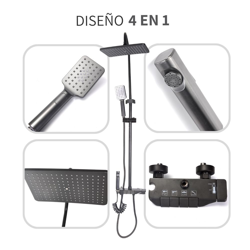 Kit Regadera Tipo Lluvia Cascada 4 En 1 Monomando Y Teléfono