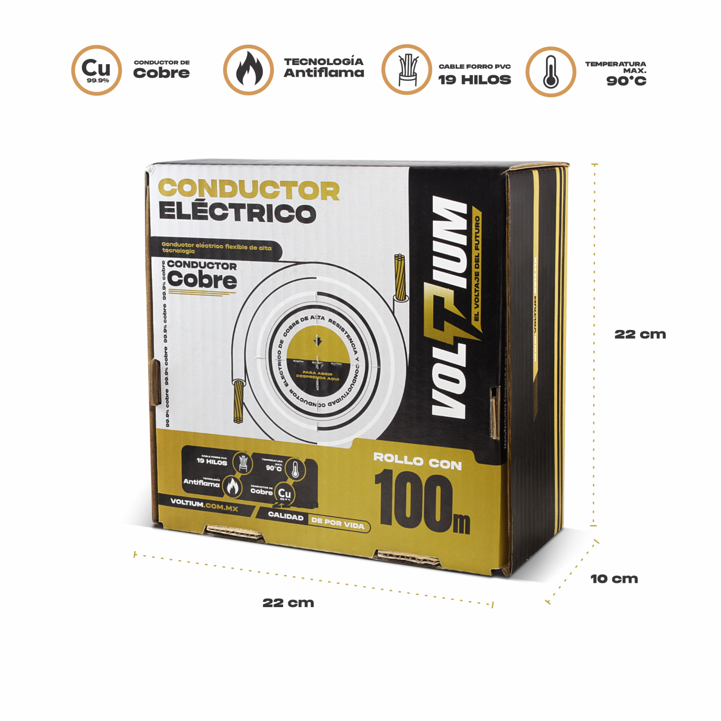 Cable Calibre 10 De Cobre Rojo Thw-ls / Thhw-ls 100 M Voltium