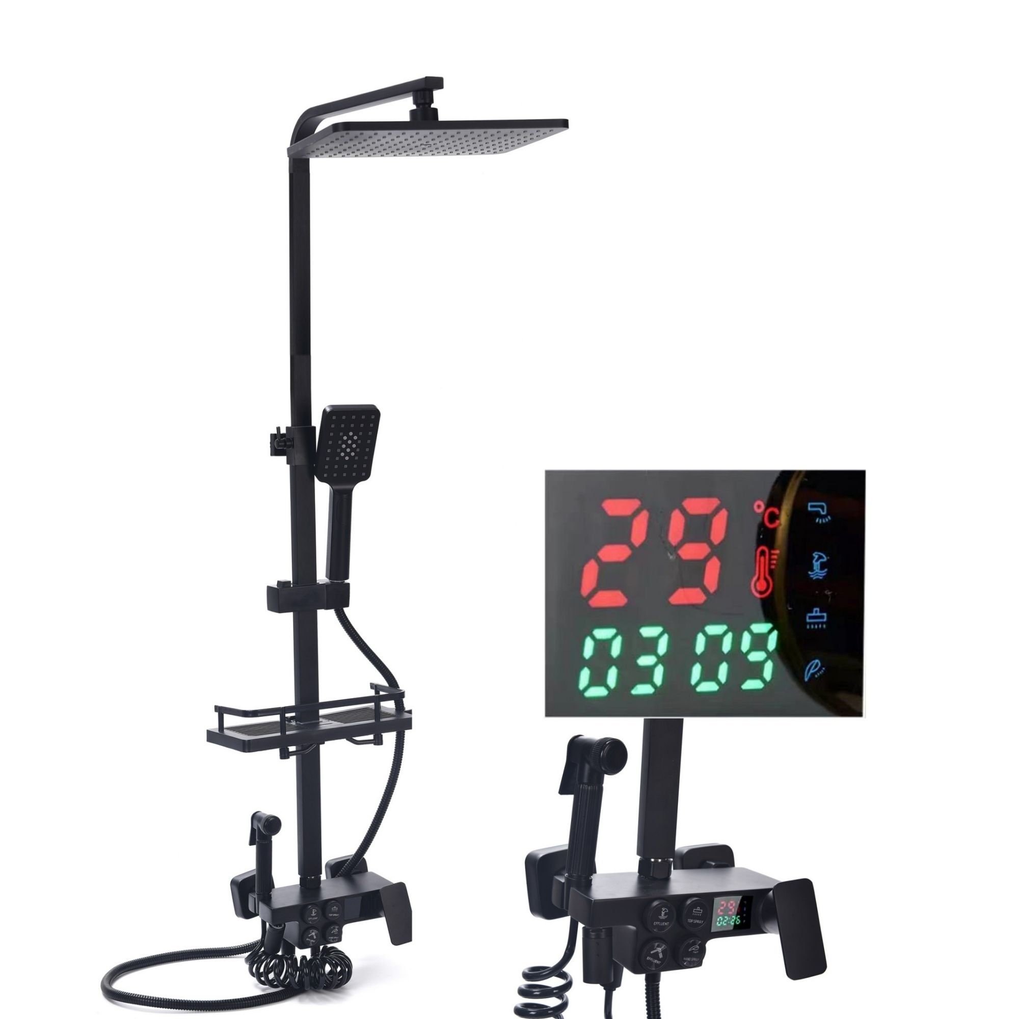 Kit De Regadera Digital Tipo Lluvia Cascada Con Termostato