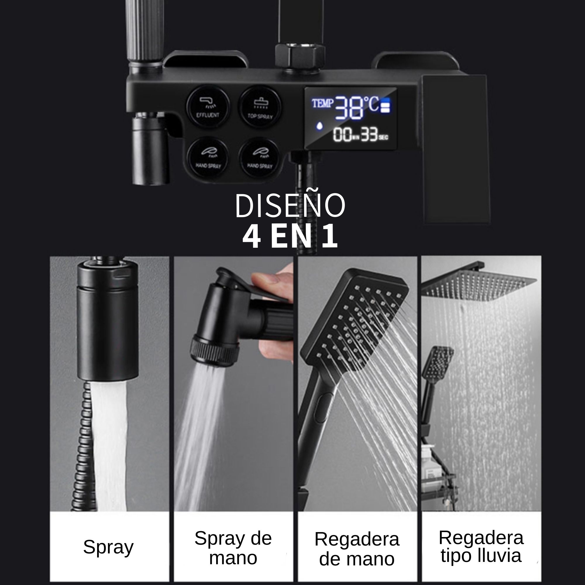 Kit De Regadera Digital Tipo Lluvia Cascada Con Termostato