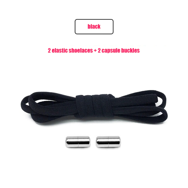 2 Agujetas Elásticas Negro Sin Nudo Capsula Bloqueo Metal