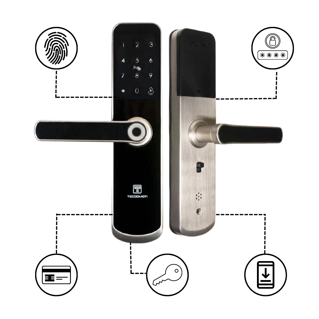Cerradura Electrónica Inteligente TECDOMOTI WiFi Acceso/ Aplicación Móvil, Huella Digital, Código, Llave Física, Tarjeta RFS 