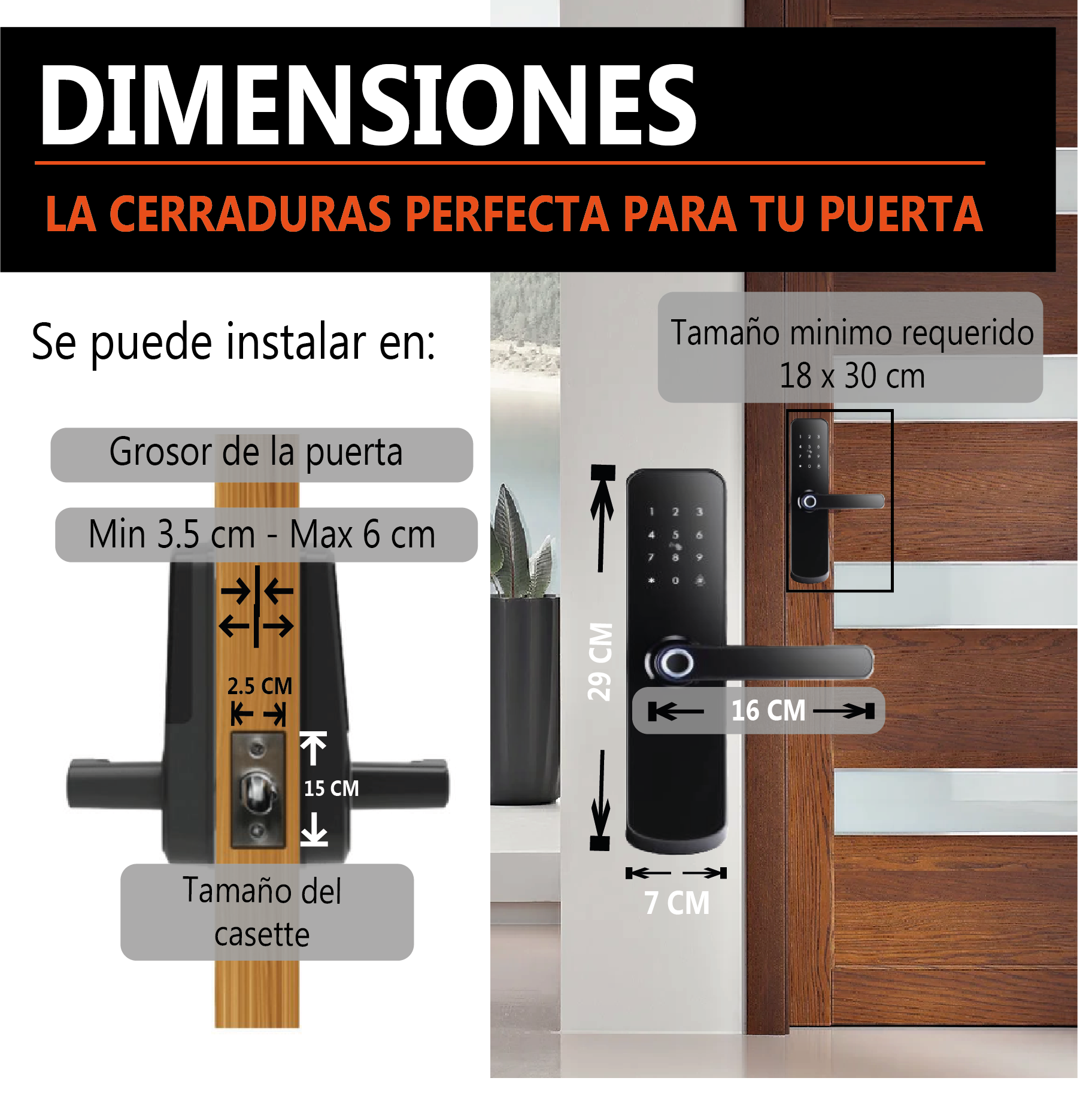 Cerradura Electrónica Inteligente TECDOMOTI WiFi Acceso/ Aplicación Móvil, Huella Digital, Código, Llave Física, Tarjeta RFS 