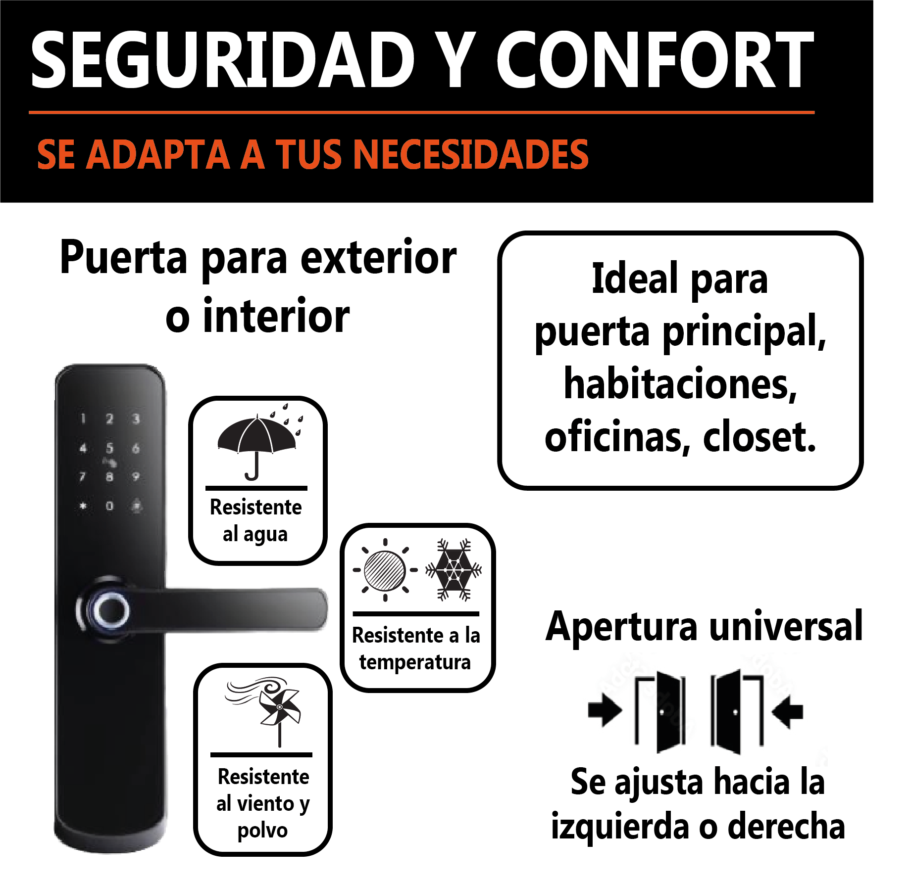 Cerradura Electrónica Inteligente TECDOMOTI WiFi Acceso/ Aplicación Móvil, Huella Digital, Código, Llave Física, Tarjeta RFS 