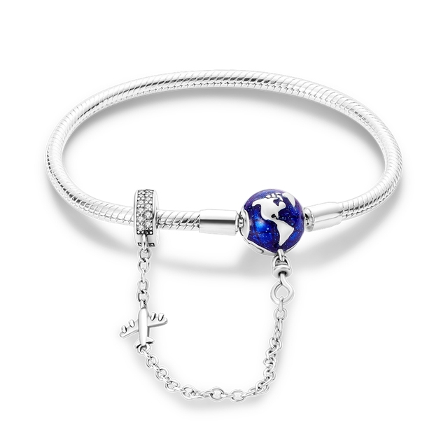Pulsera Para Charms Pandora, 2 en 1 Broche de planeta y cadena de seguridad