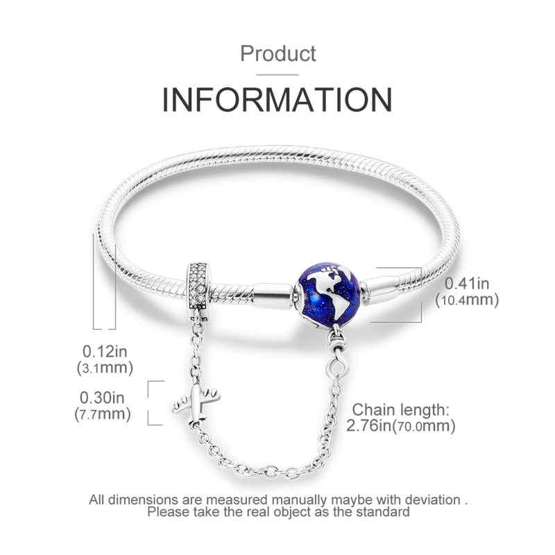 Pulsera Para Charms Pandora, 2 en 1 Broche de planeta y cadena de seguridad
