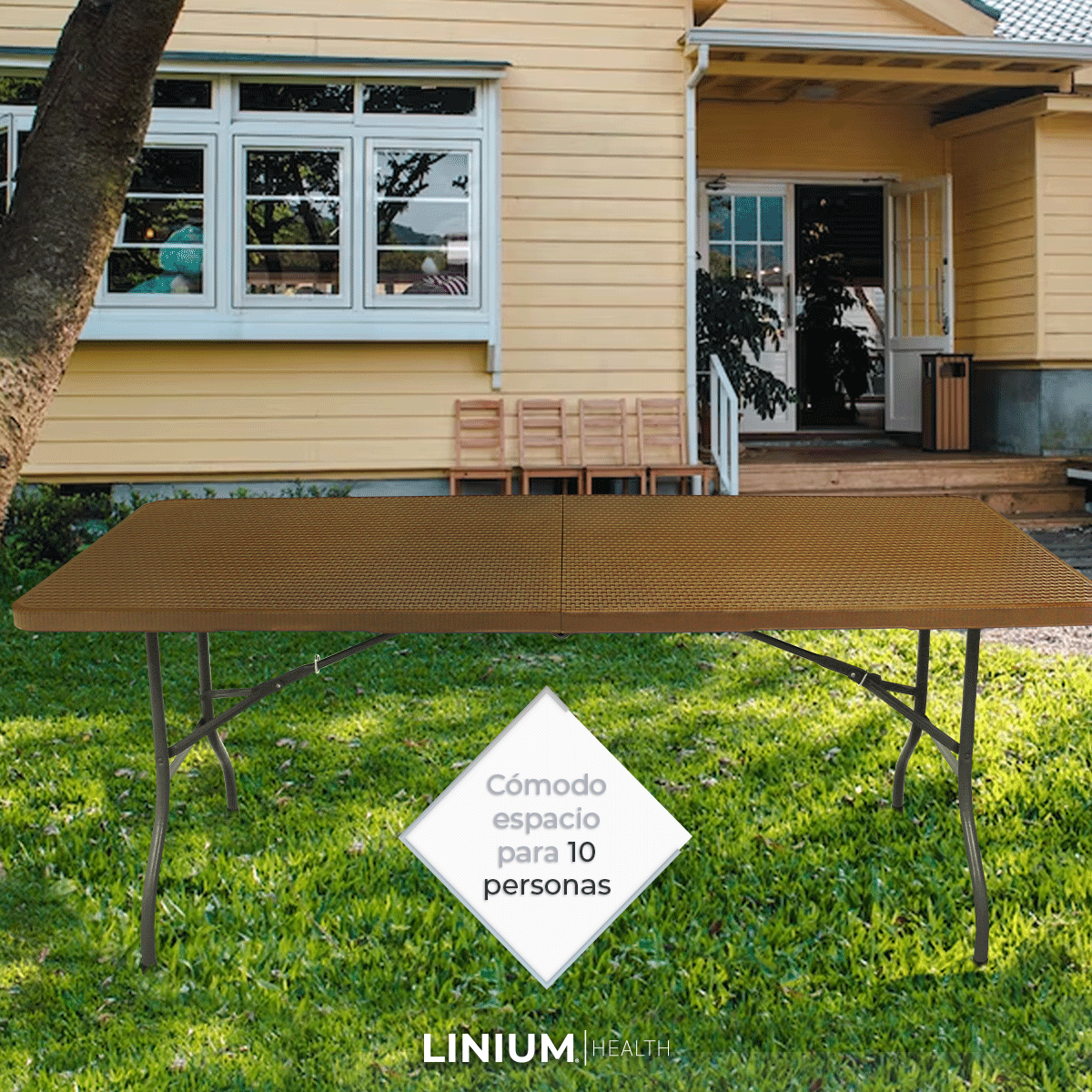 Linium Mesa Plegable 180 cm Plastico tipo Rattan para Banquetes