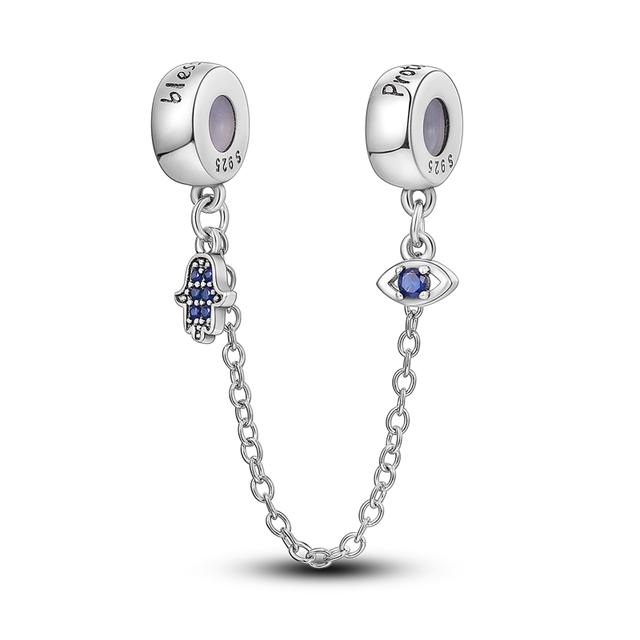 Cadena de seguridad para pulsera Pandora Moments, En Plata Hamsa Mano de Fatima
