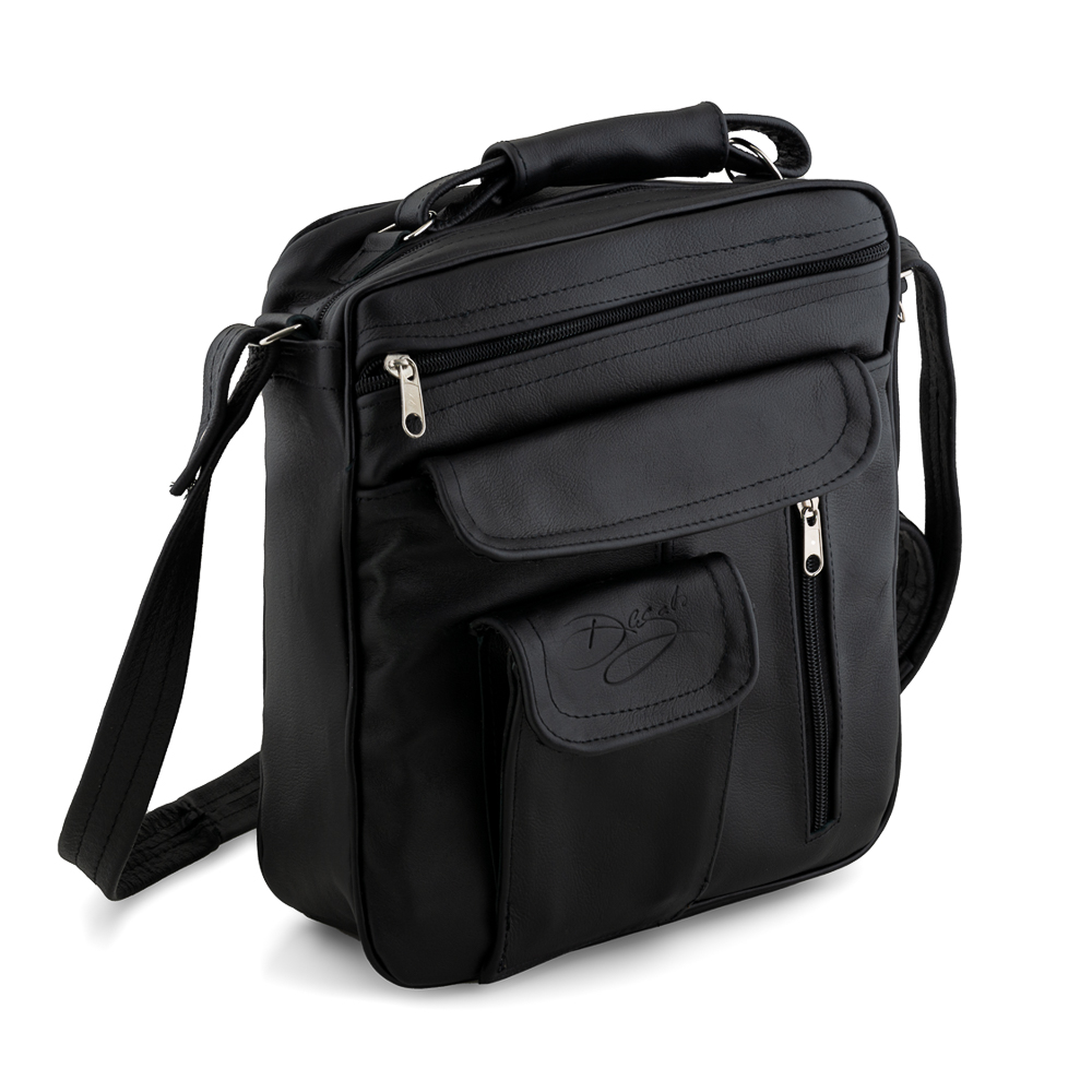 Bolso Vertical Doble Cara Negro Tipo Mariconera En Piel Vacuno Para Caballero