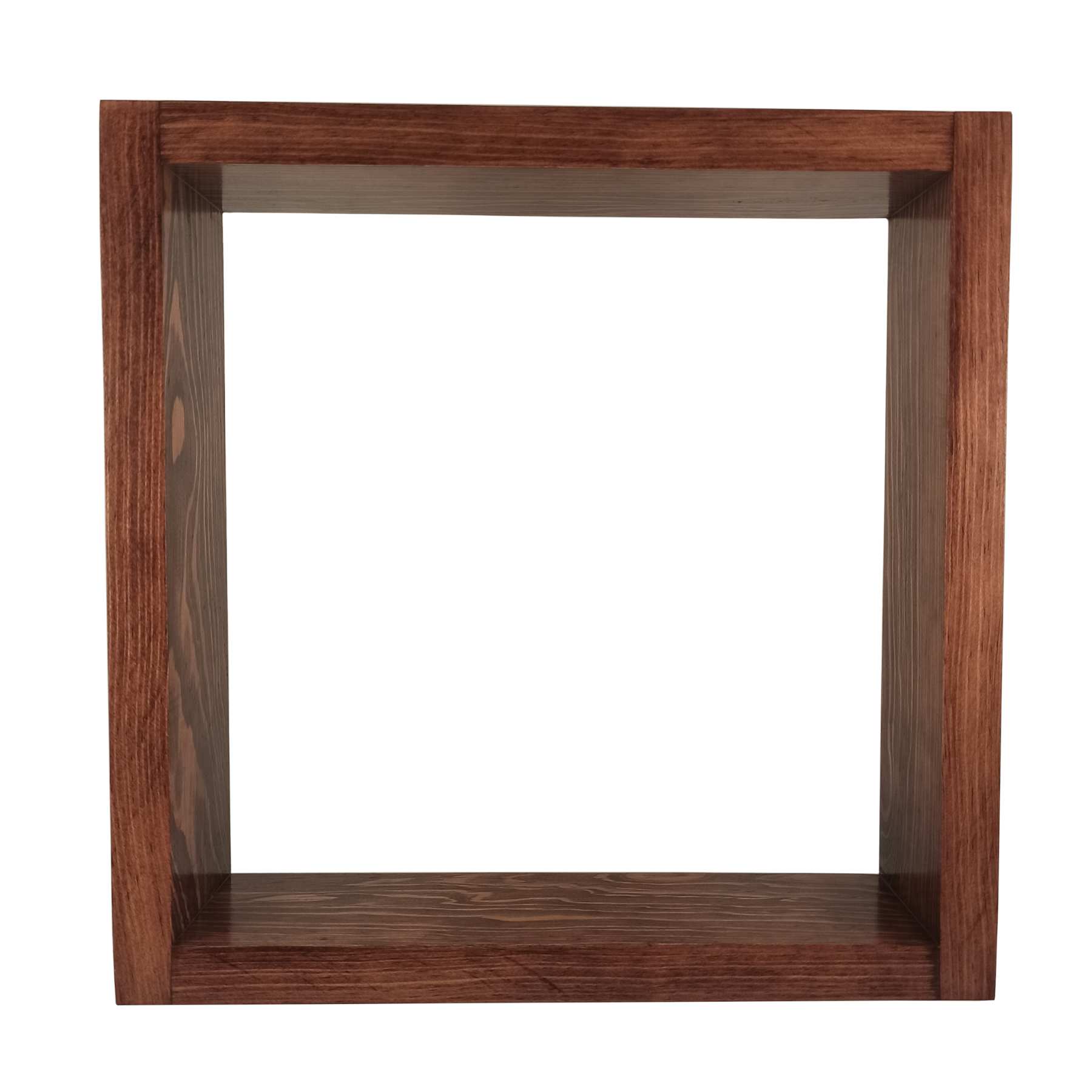 Repisa tipo cubo flotante de madera natural solida de pino anclaje oculto, color rojo caoba