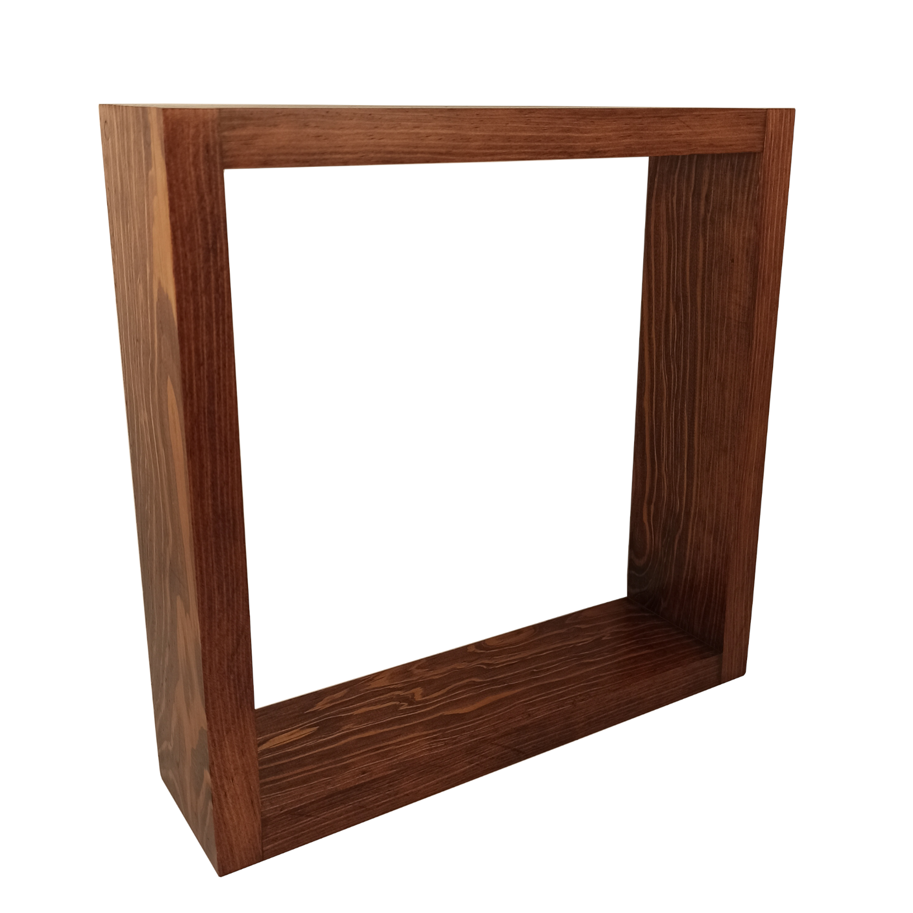 Repisa tipo cubo flotante de madera natural solida de pino anclaje oculto, color rojo caoba