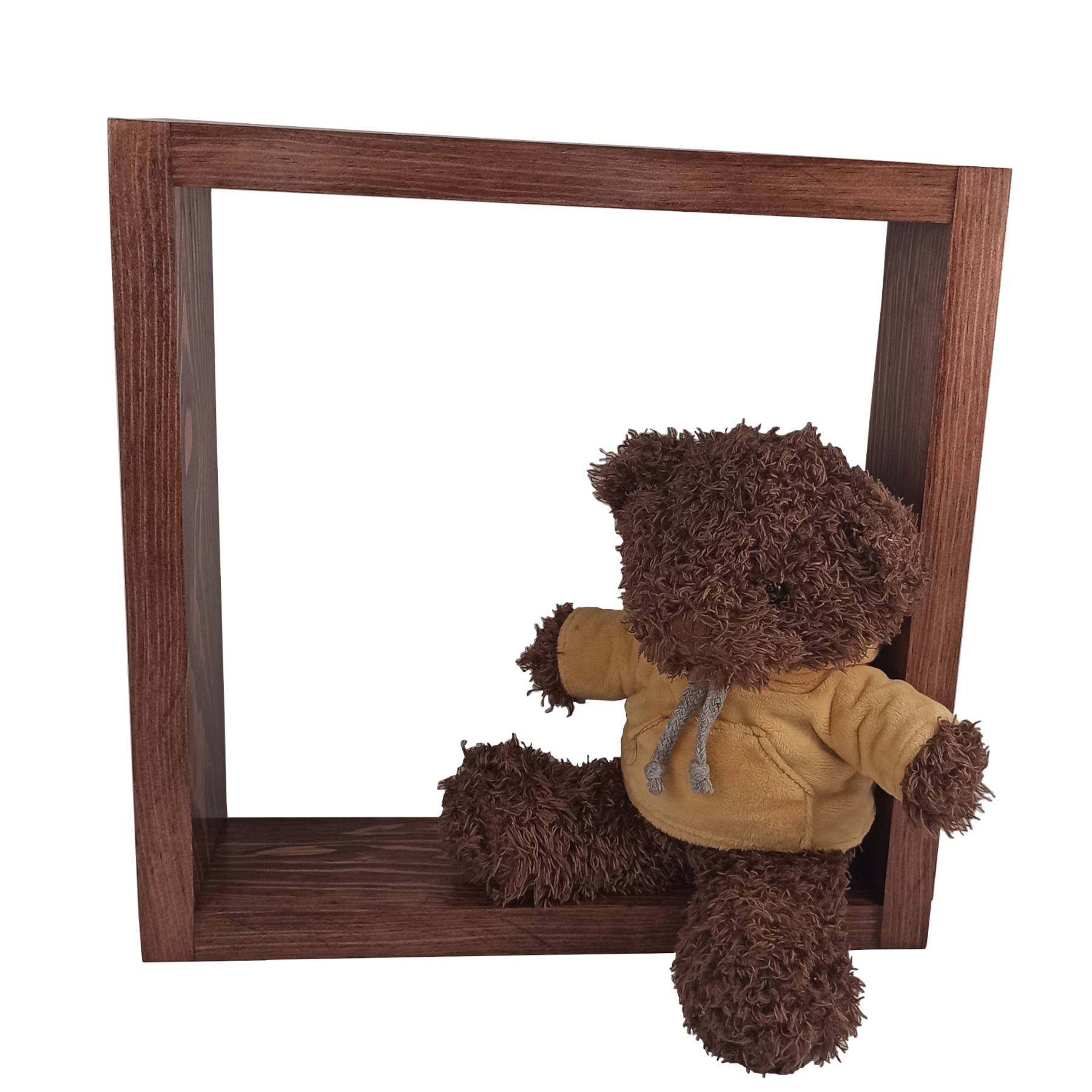 Repisa tipo cubo flotante de madera natural solida de pino anclaje oculto, color rojo caoba