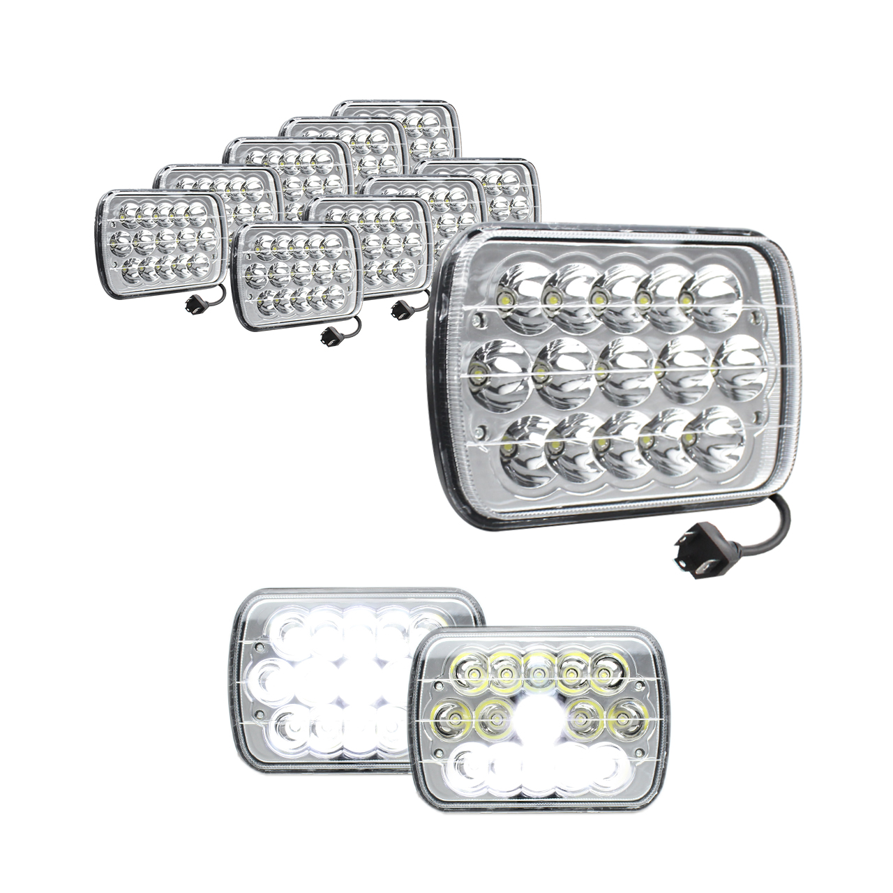 10 Faros Unidad Cuadrada Rectangular 15 Leds 5x7 Alta/Baja