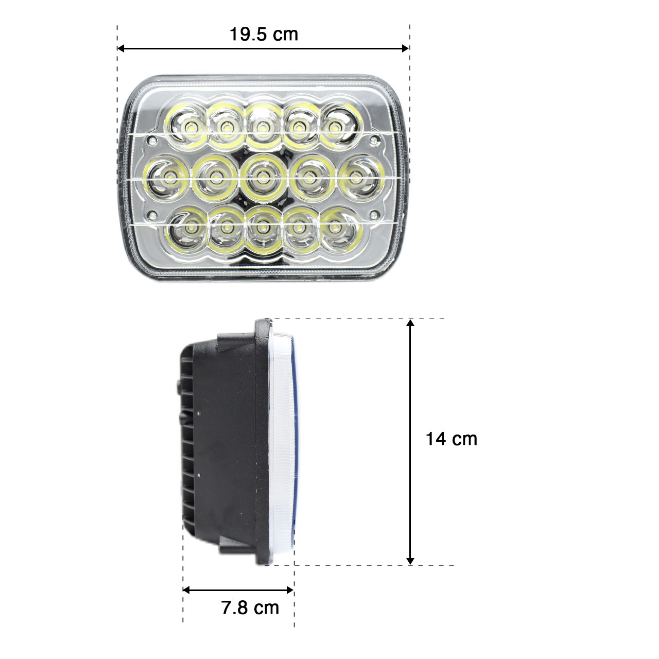 10 Faros Unidad Cuadrada Rectangular 15 Leds 5x7 Alta/Baja