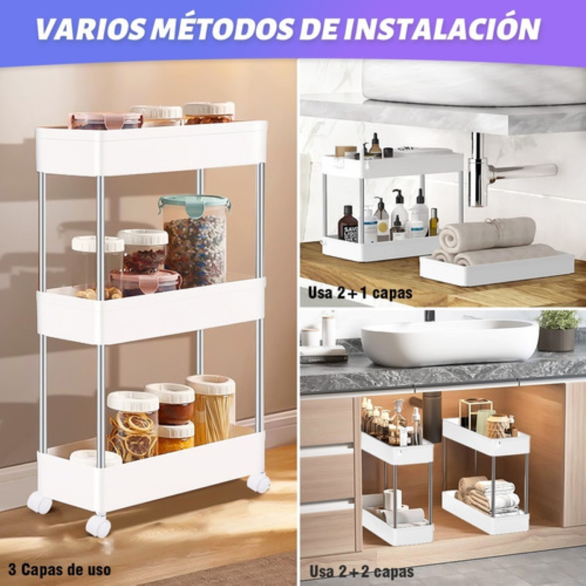 Estante Organizador De 4 Niveles Para el Hogar Blanco