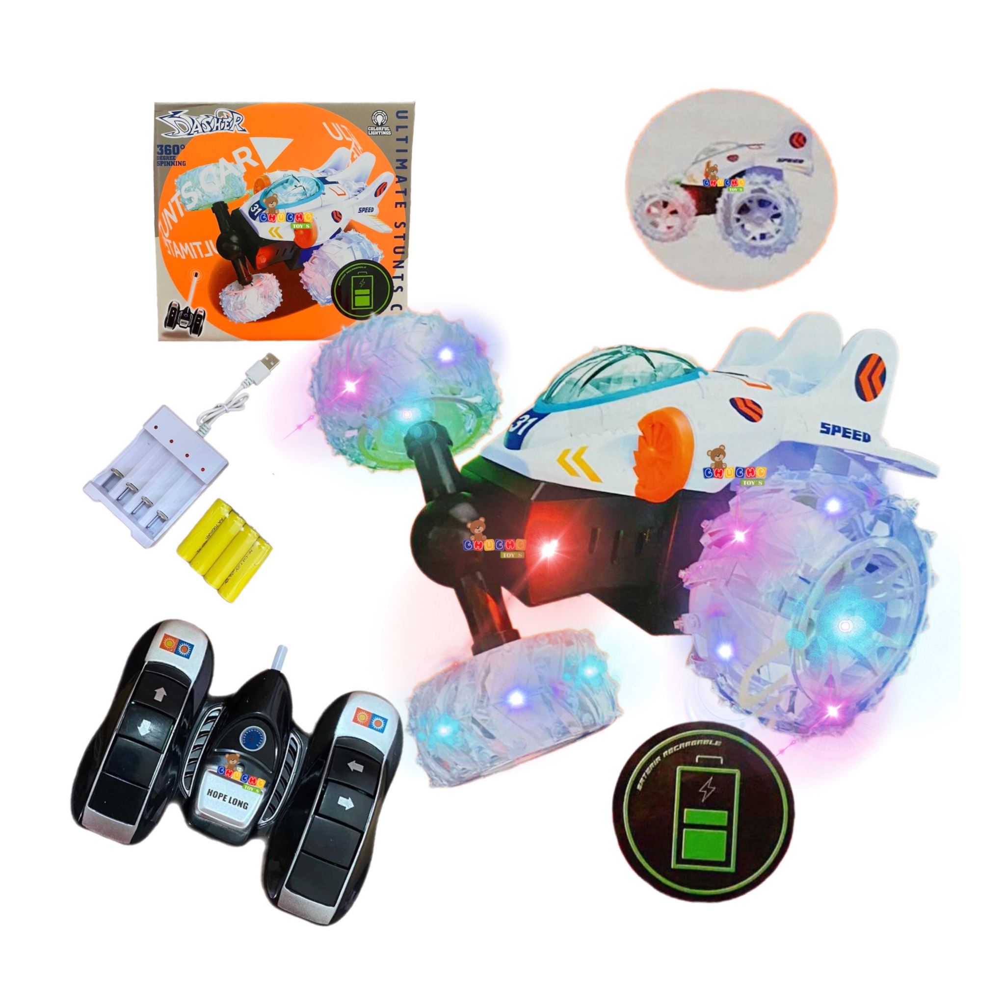 Carro Acrobático De Control Remoto Con Luces Led Recargable