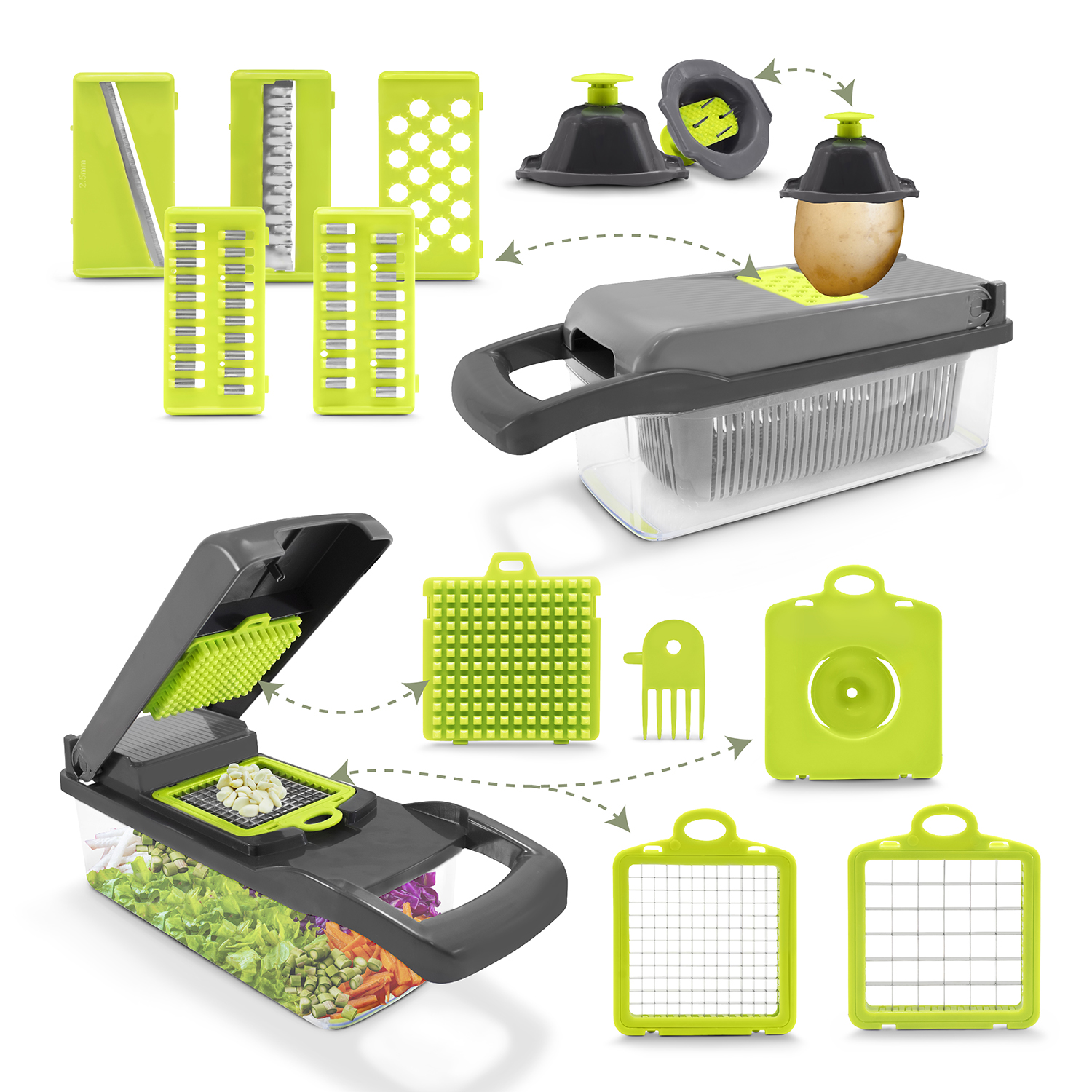 Rallador, Cortador ,Rebanador ,Picador Multifuncional Manual De Verduras y Fruta 12 en 1