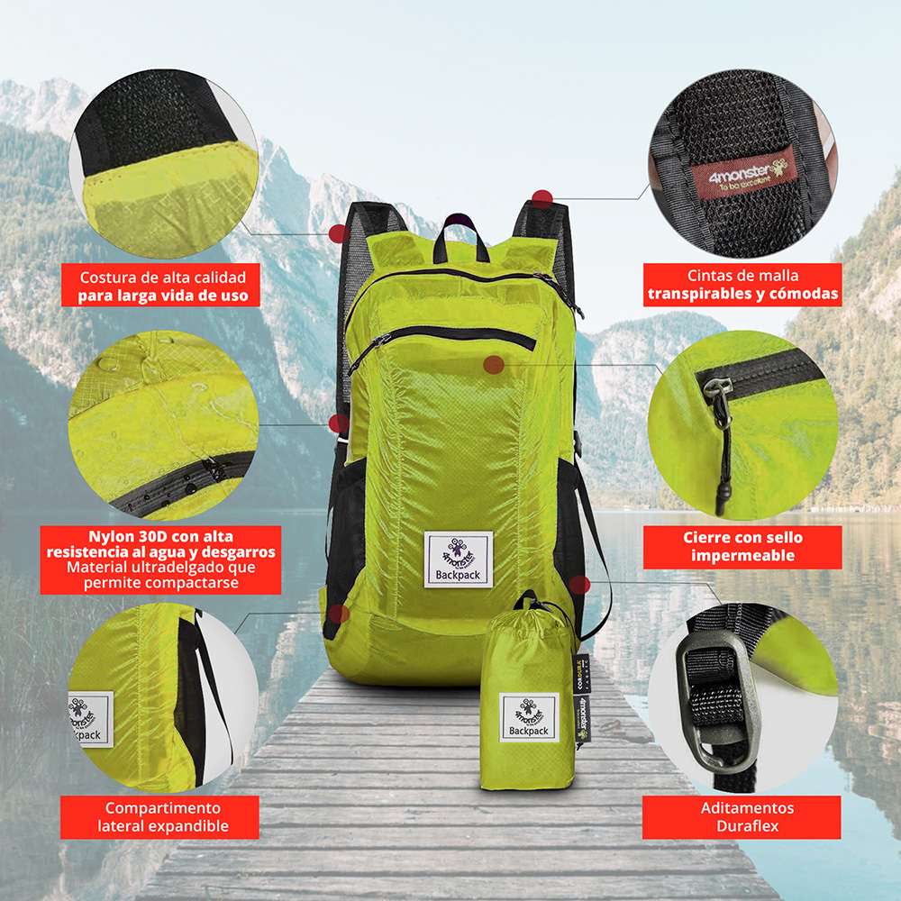 Mochila de Nylon Ultra Ligera Verde 4Monster