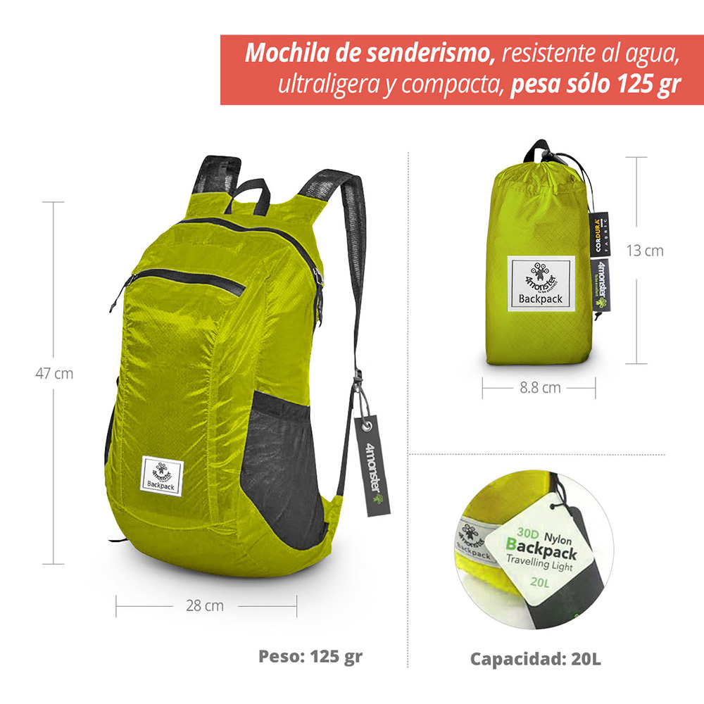 Mochila de Nylon Ultra Ligera Verde 4Monster