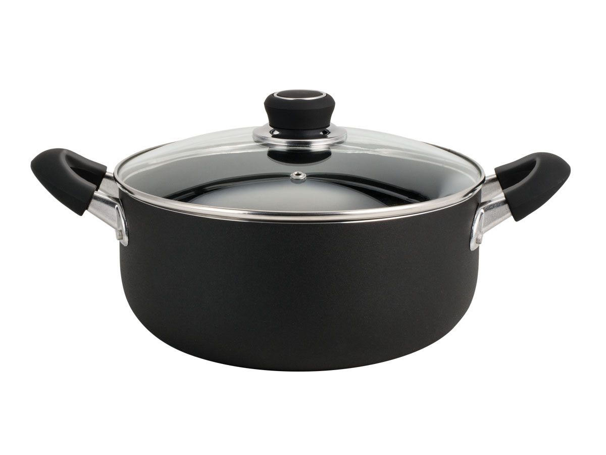 Cacerola 26 Cm Aluminio Negro Antiadherente Tapa Vidrio