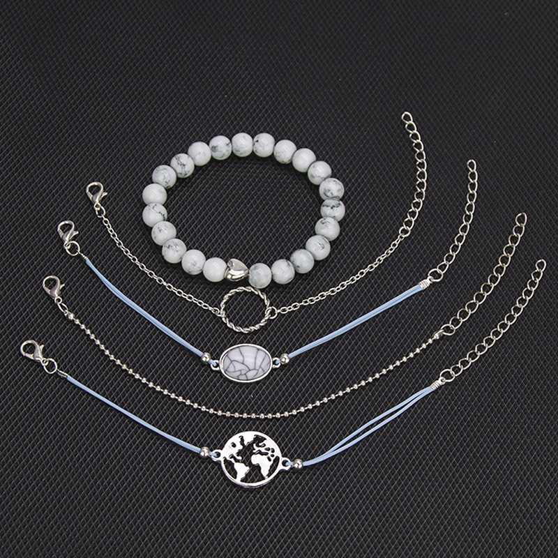 Pulseras Tema Mundo Color Gris Con Azul