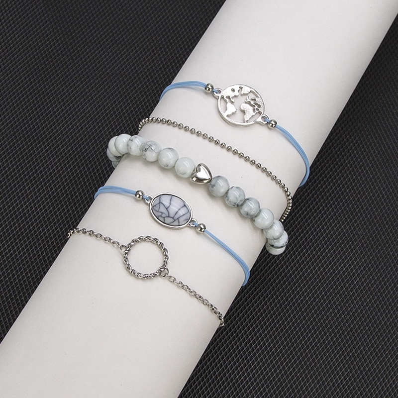 Pulseras Tema Mundo Color Gris Con Azul