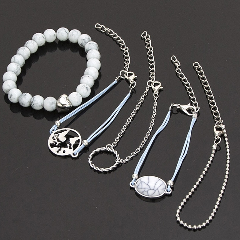 Pulseras Tema Mundo Color Gris Con Azul