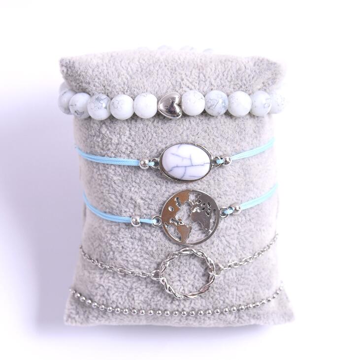 Pulseras Tema Mundo Color Gris Con Azul