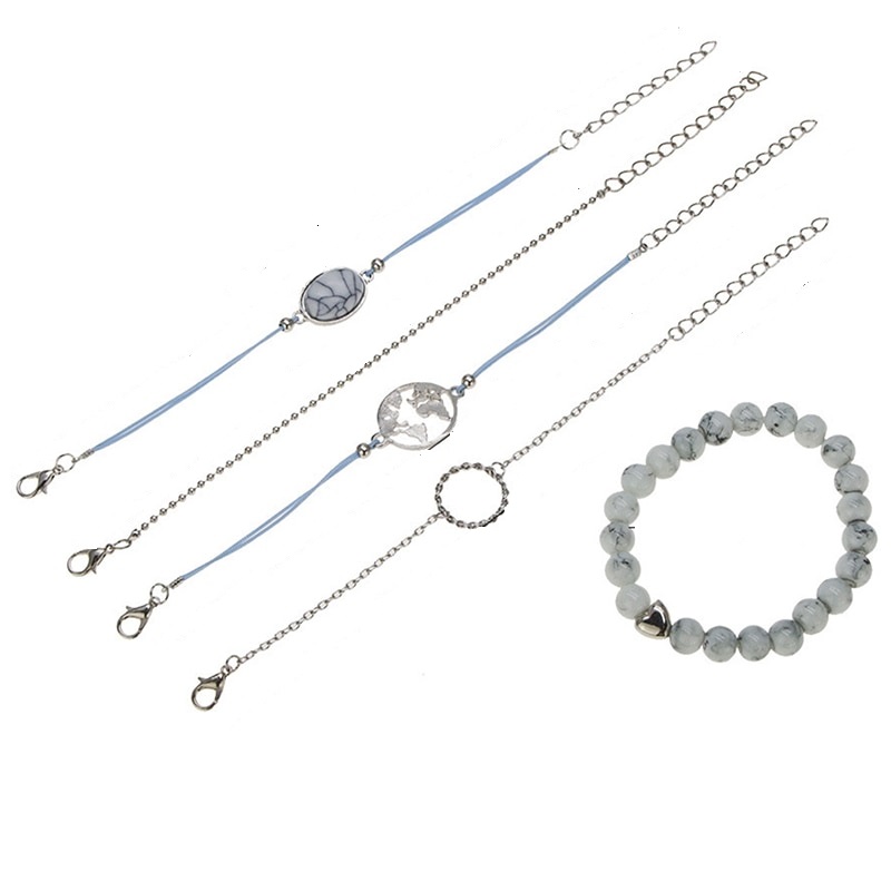 Pulseras Tema Mundo Color Gris Con Azul