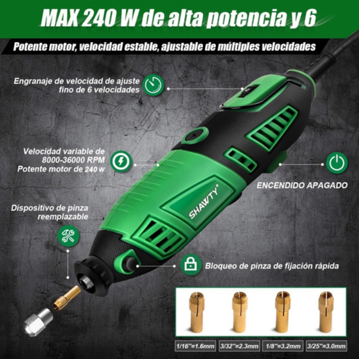 Rectificadora Mototool Accesorios Shawty Mini Taladro 240w