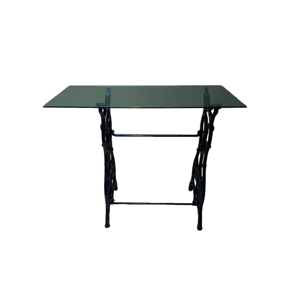 HL molmor, Mesa de centro o recibidor tipo maquina coser forja y base de cristal, mod101