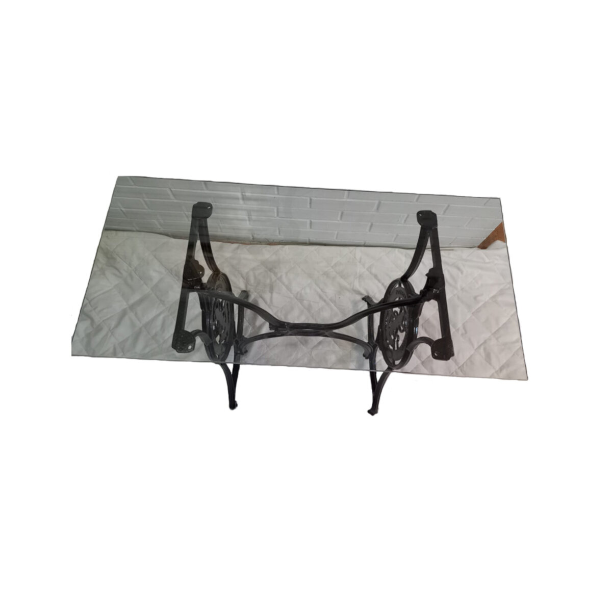 HL molmor, Mesa de centro o recibidor tipo máquina de coser forja y base de cristal, mod102