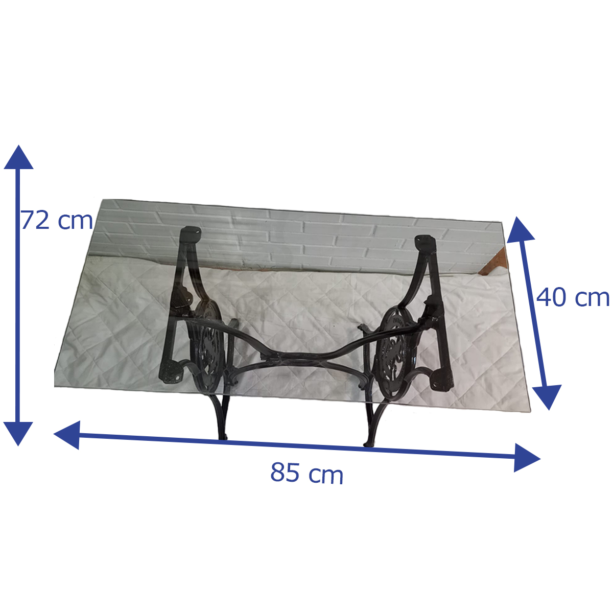 HL molmor, Mesa de centro o recibidor tipo máquina de coser forja y base de cristal, mod102