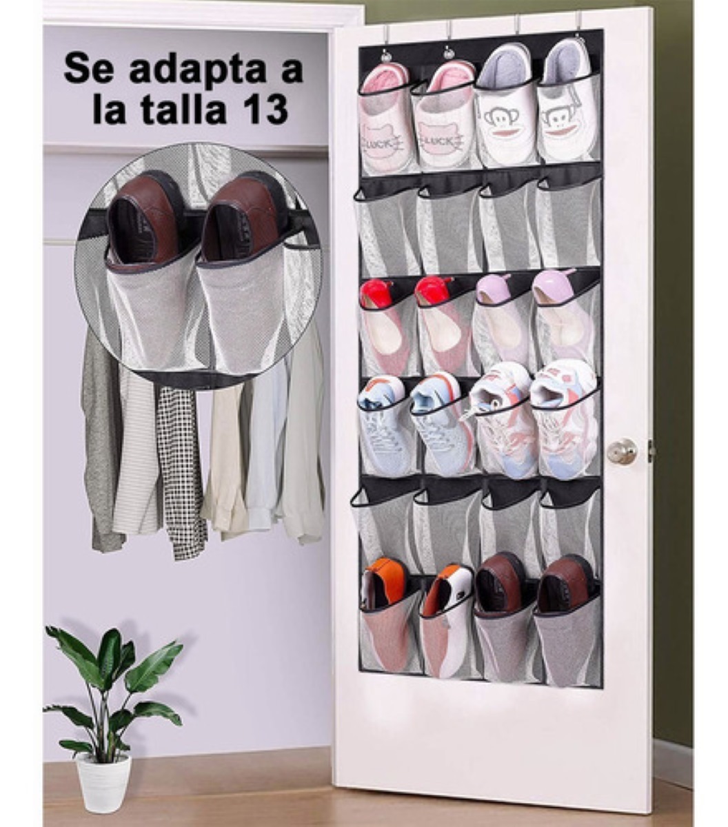 Zapatera Para Puerta De 24 Compartimentos Gris con negro Colgante