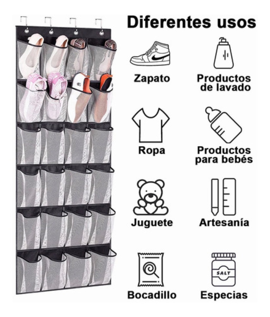 Zapatera Para Puerta De 24 Compartimentos Gris con negro Colgante