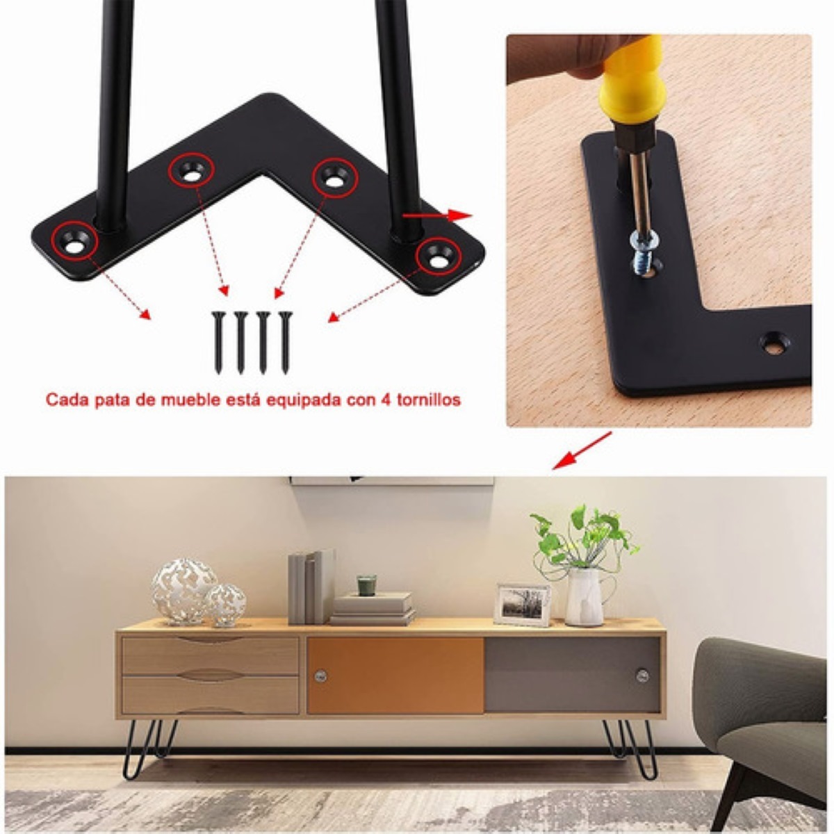 4 Pzas Patas De Metal Para Muebles Sofá De Elevadores 12cm negro