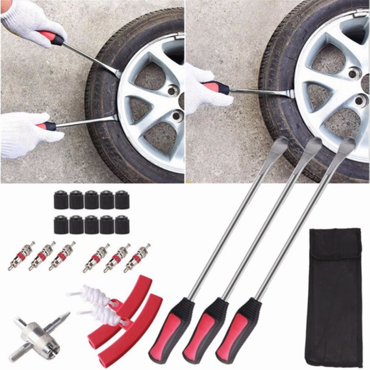 Kit De Palanca Desmontar Para Llantas Motocicleta Bicicleta Rojo