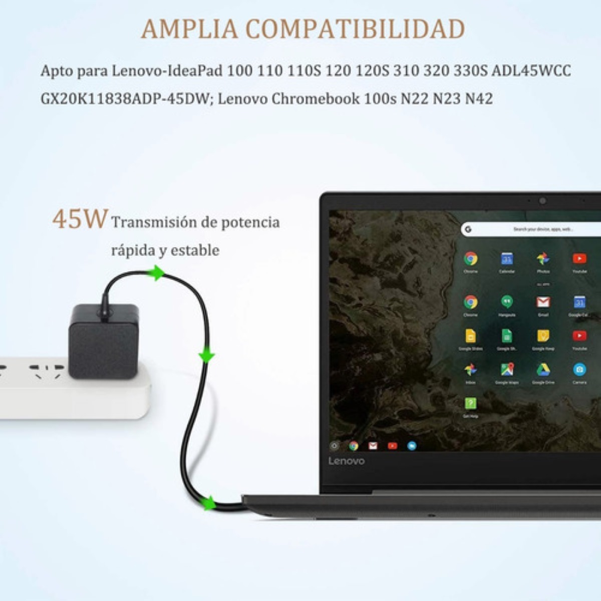 Cargador Para Lenovo 20v 2.25a 45w Tip 4.0x1.7mm GRIS OBSCURO